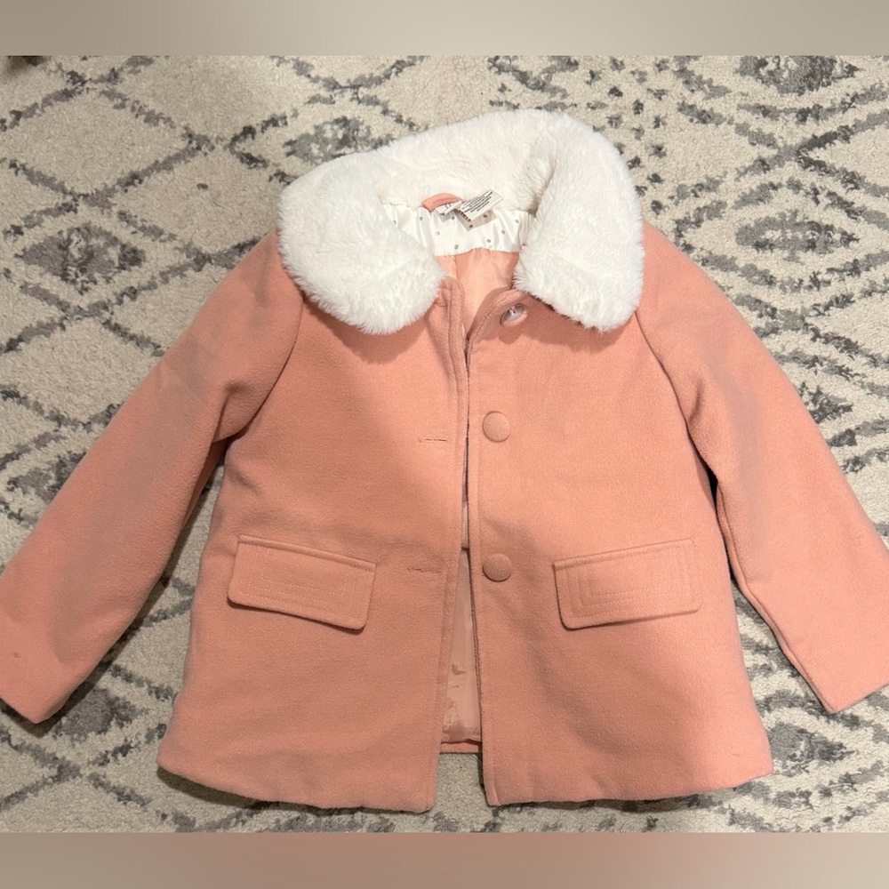Joie Kids Blush Pea Coat with Faux Fur Collar